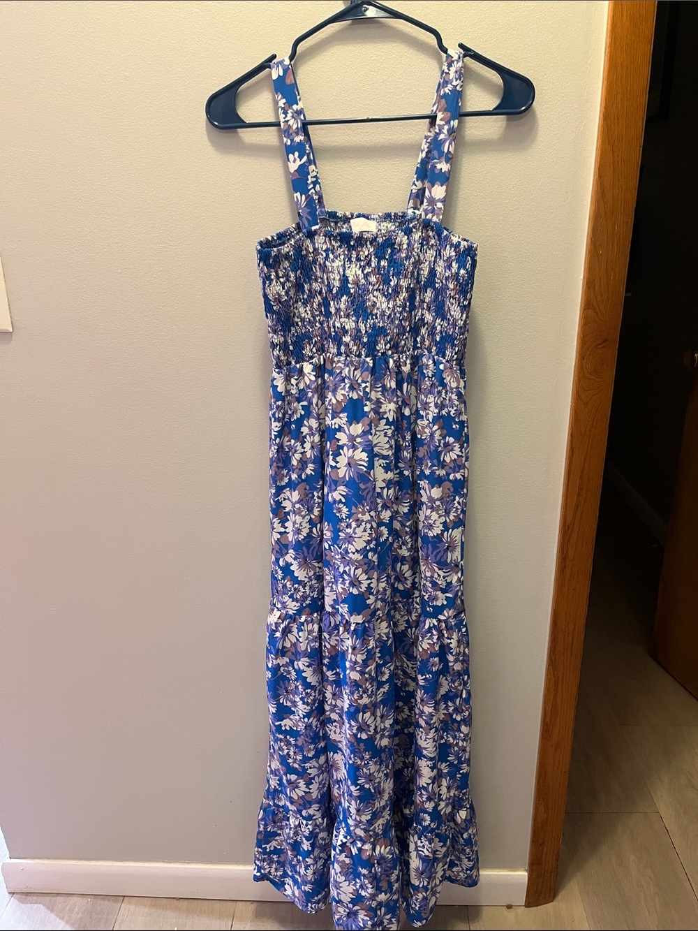 Pink Lily Blue Floral Smocked Maxi Dress